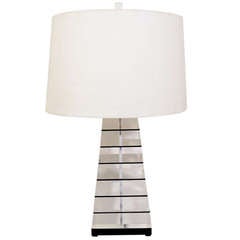 Single Mid Century Stacked Lucite Lamp with Black Detailing