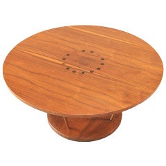 Mid Century Round Cocktail Table with Circle Inlay Design 10