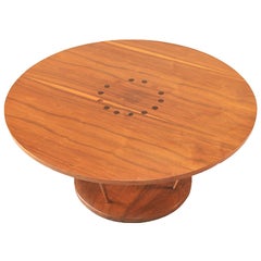 Mid Century Round Cocktail Table with Circle Inlay Design