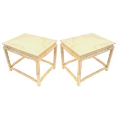 Pair of Mid Century Faux Goatskin Tables by Henredon