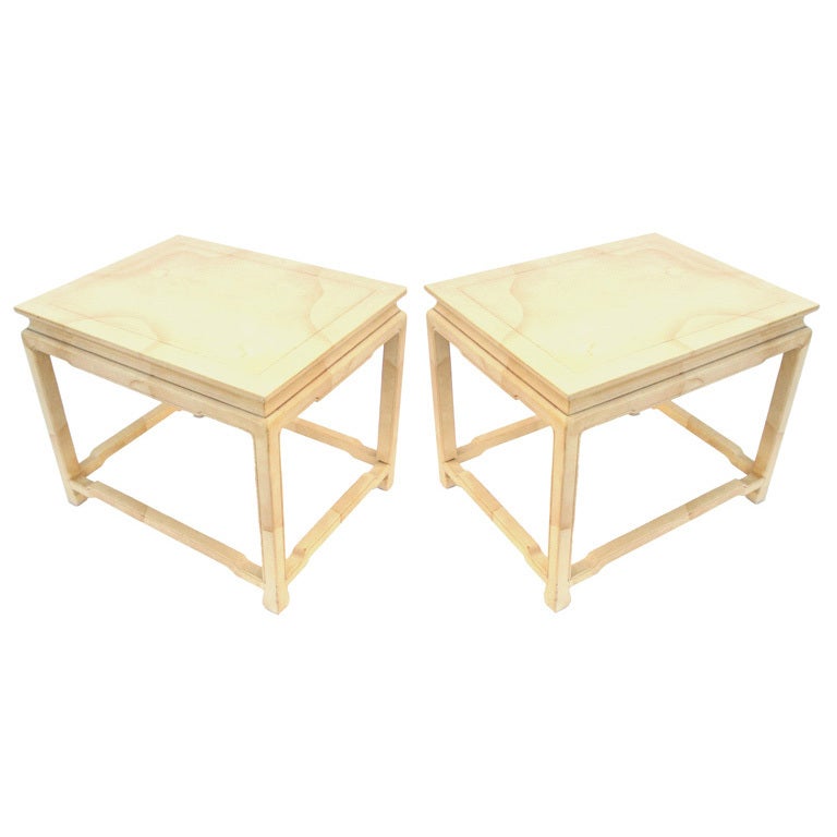 Pair of Mid Century Faux Goatskin Tables by Henredon