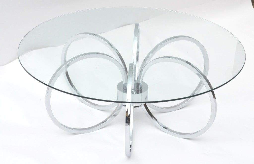 American Mid-Century Chrome and Glass Coffee Table with Circular Design