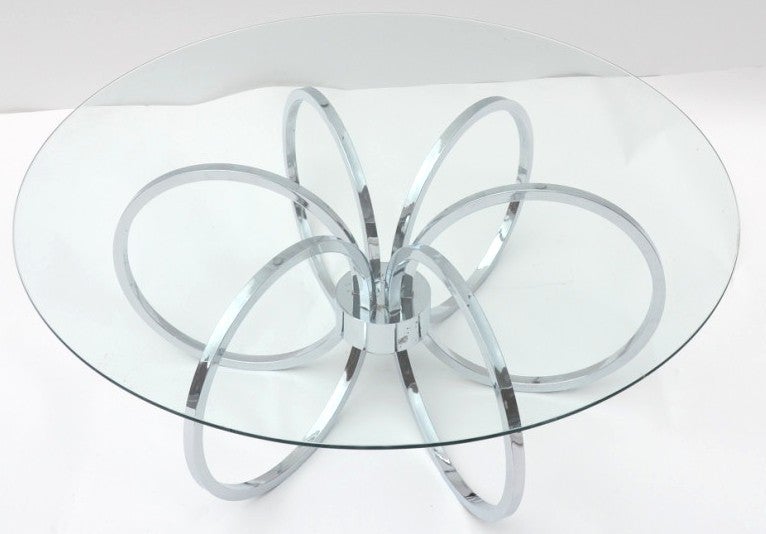 20th Century Mid-Century Chrome and Glass Coffee Table with Circular Design