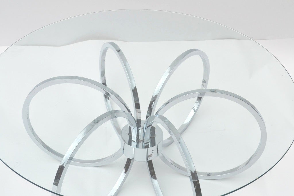 Mid-Century Chrome and Glass Coffee Table with Circular Design 1