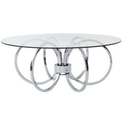 Mid-Century Chrome and Glass Coffee Table with Circular Design