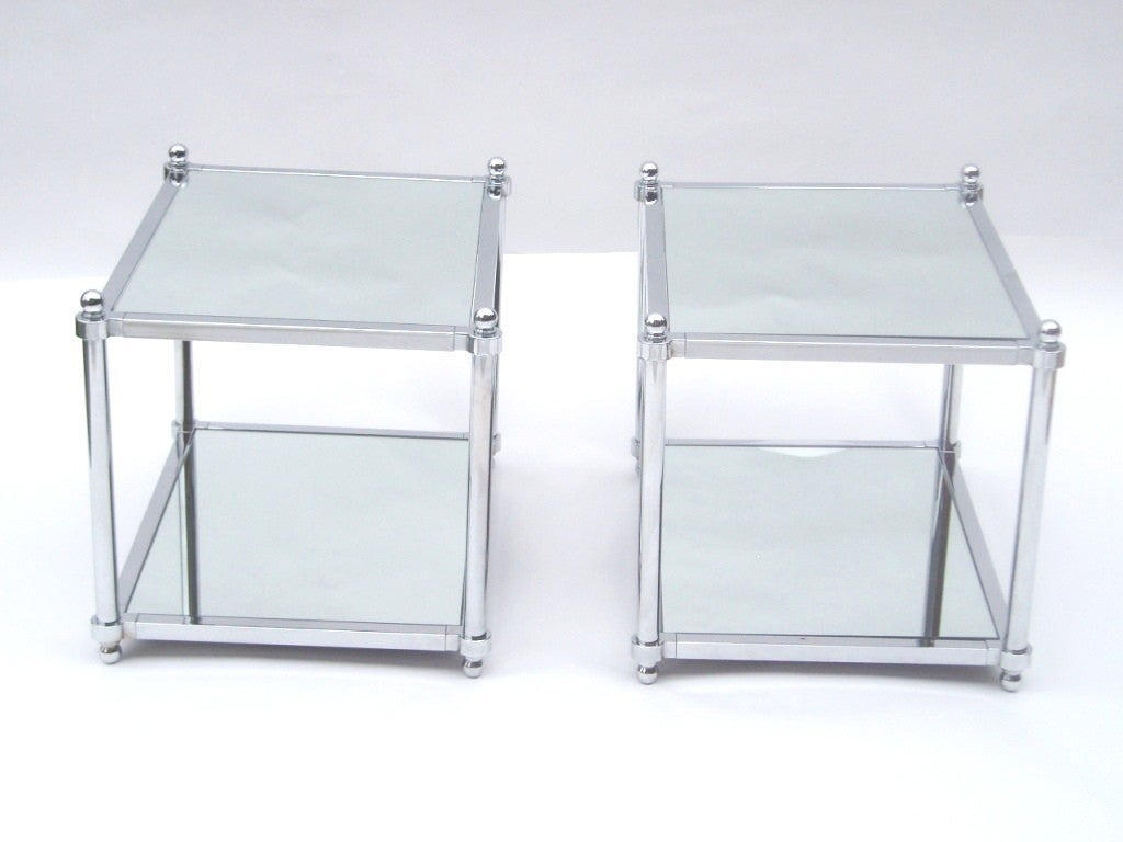 American Pair of Mid Century Two Tier Chrome and Mirror End Tables