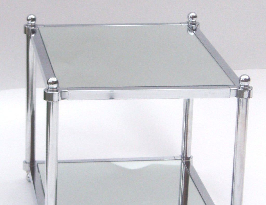 Pair of Mid Century Two Tier Chrome and Mirror End Tables 3