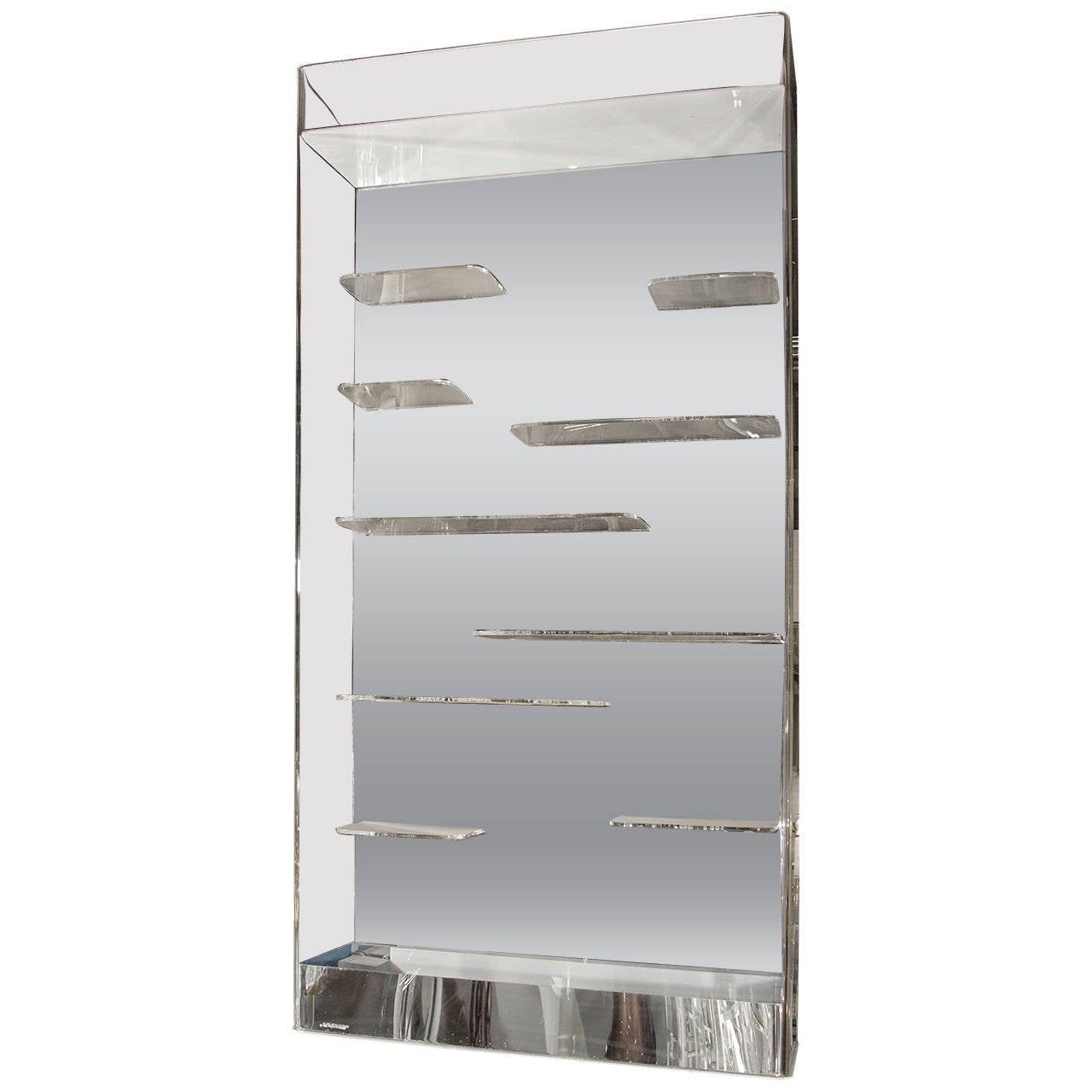 Stunning Les Prismatiques Free Floating Lucite Shelves and Mirror Wall Vitrine For Sale