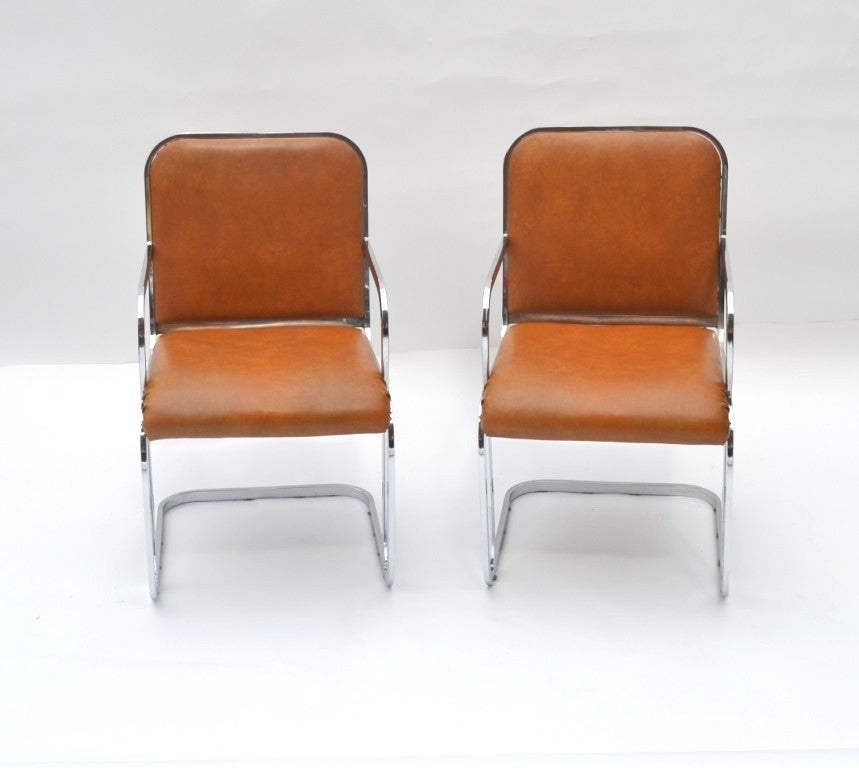 Pair of Mid Century Chrome and Vinyl Armchairs at 1stDibs