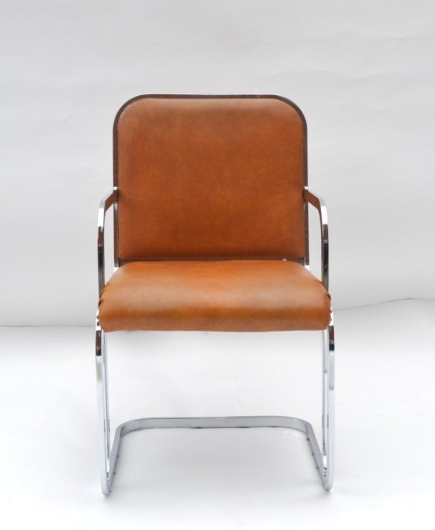 Pair of Mid Century Chrome and Vinyl Armchairs at 1stDibs