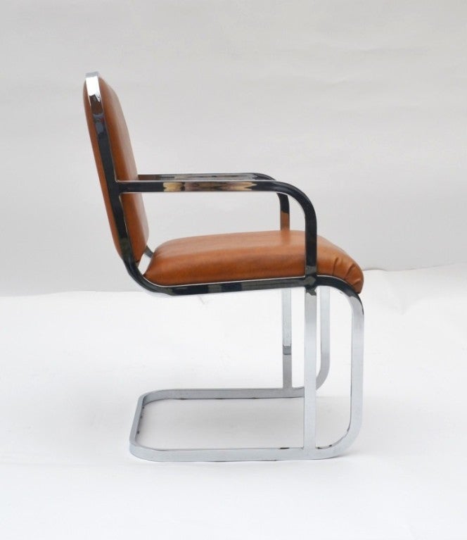 Pair of Mid Century Chrome and Vinyl Armchairs at 1stDibs