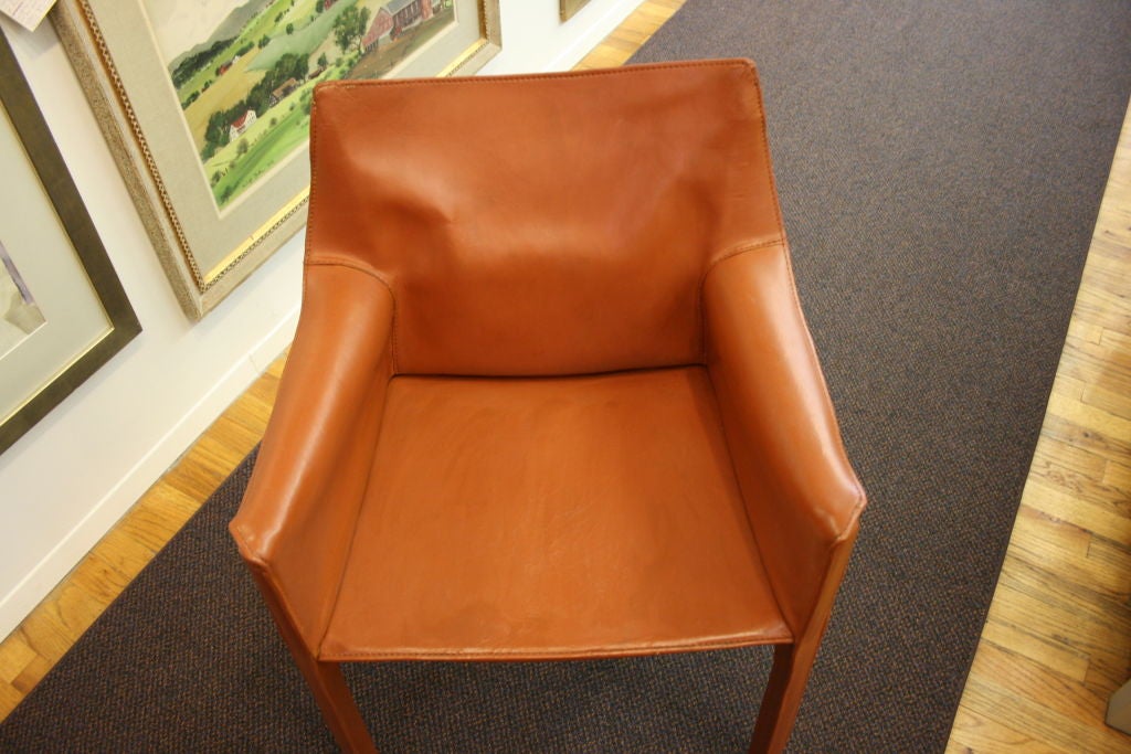 Late 20th Century Pair of Cognac Leather CAB Chairs by Mario Bellini
