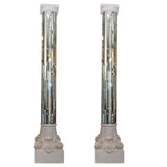 Amazing Modern Monumental Pair Of Mirrored  White Columns