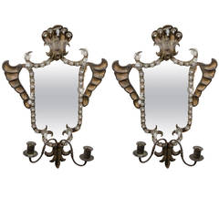 Antique Pair of Venetian Mirrored Wall Sconces in Hand-Wrought Iron 5