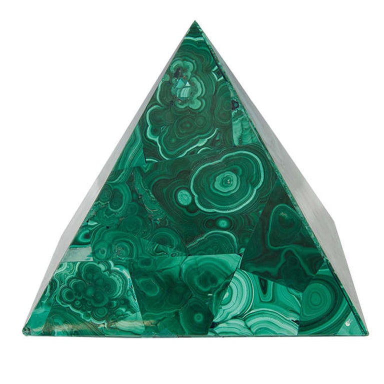 Decorative Malachite Pyramid with Green Swirl Detailing