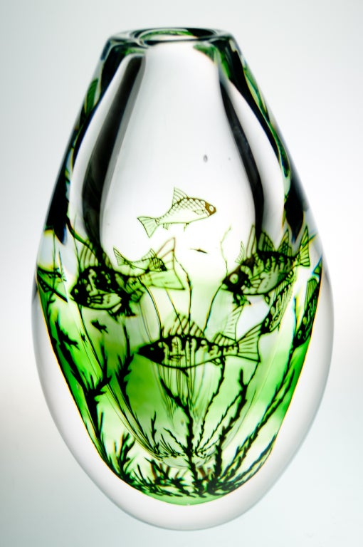 Mid Century Fishgraal Glass Vase by Edward Hald for Orrefors