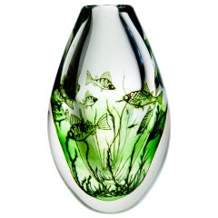 Mid Century Fishgraal Glass Vase by Edward Hald for Orrefors