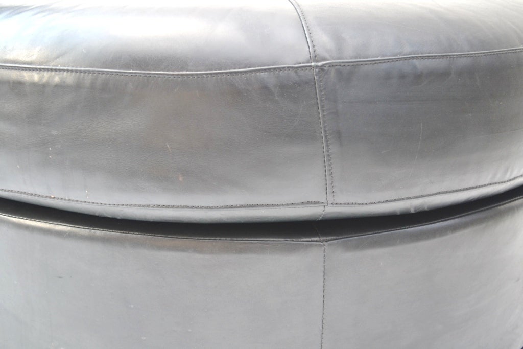Vintage Custom Round Ottoman in Coach Leather by DeLoach 1