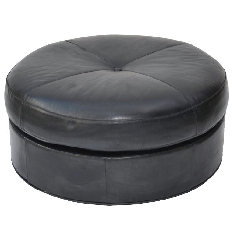 Vintage Custom Round Ottoman in Coach Leather by DeLoach