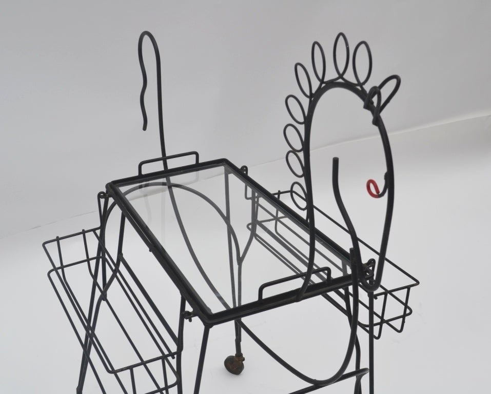 Mid-Century Wrought Iron Pony Bar Cart by John Risley 1
