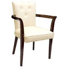 Single Ivory Leather Art Deco Side Chair w/ Button Detail Vintage Single Ivory Leather Art Deco Side Chair w/ Button Detail