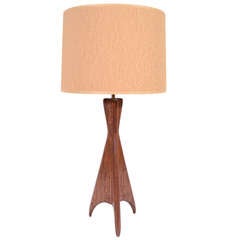 Mid Century Wood Tripod Base Table Lamp