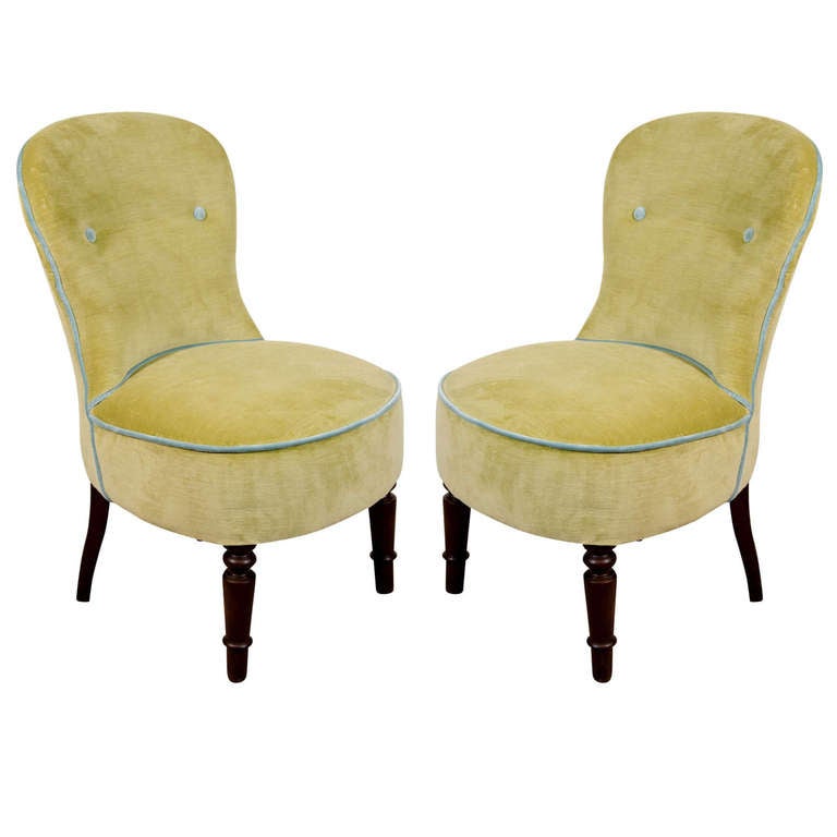 Pair of Victorian Petite Fireside Armless Chairs