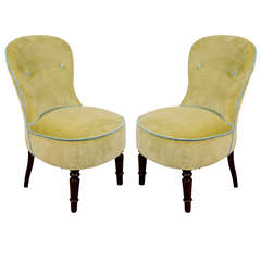 Antique Pair of Victorian Petite Fireside Armless Chairs