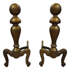 Antique Pair of Arts and Crafts Bronze Andirons by Cahill