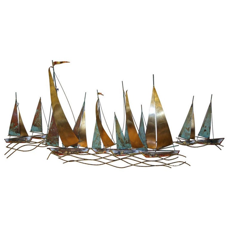 Sailboats Wall Mounted Metal Sculpture by Jere