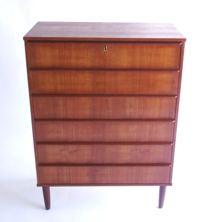 Mid Century Six Drawer Tall Teak Dresser