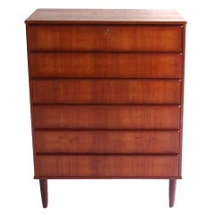 Mid Century Six Drawer Tall Teak Dresser