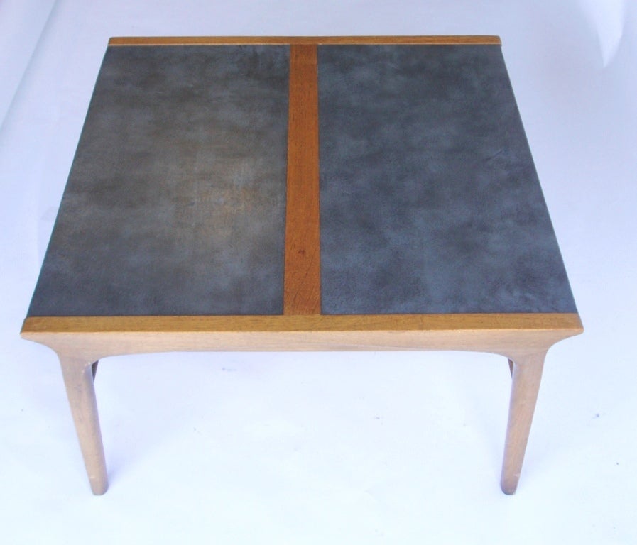 American Mid Century Coffee Table by Drexel with Wrapped Leather Top
