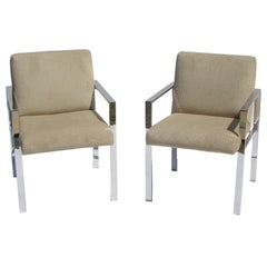 Pair of Mid Century Chrome and Velvet Chairs in the Style of Harvey Probber