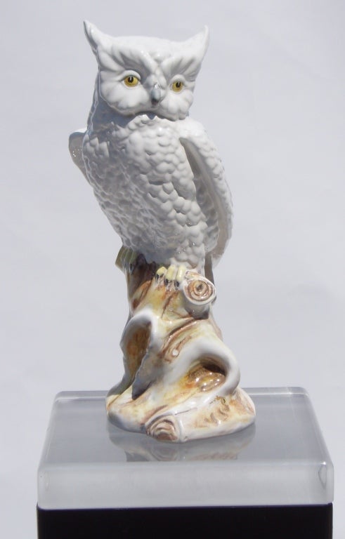 Mid Century Hand Painted Ceramic Owl Sculpture by Raymor