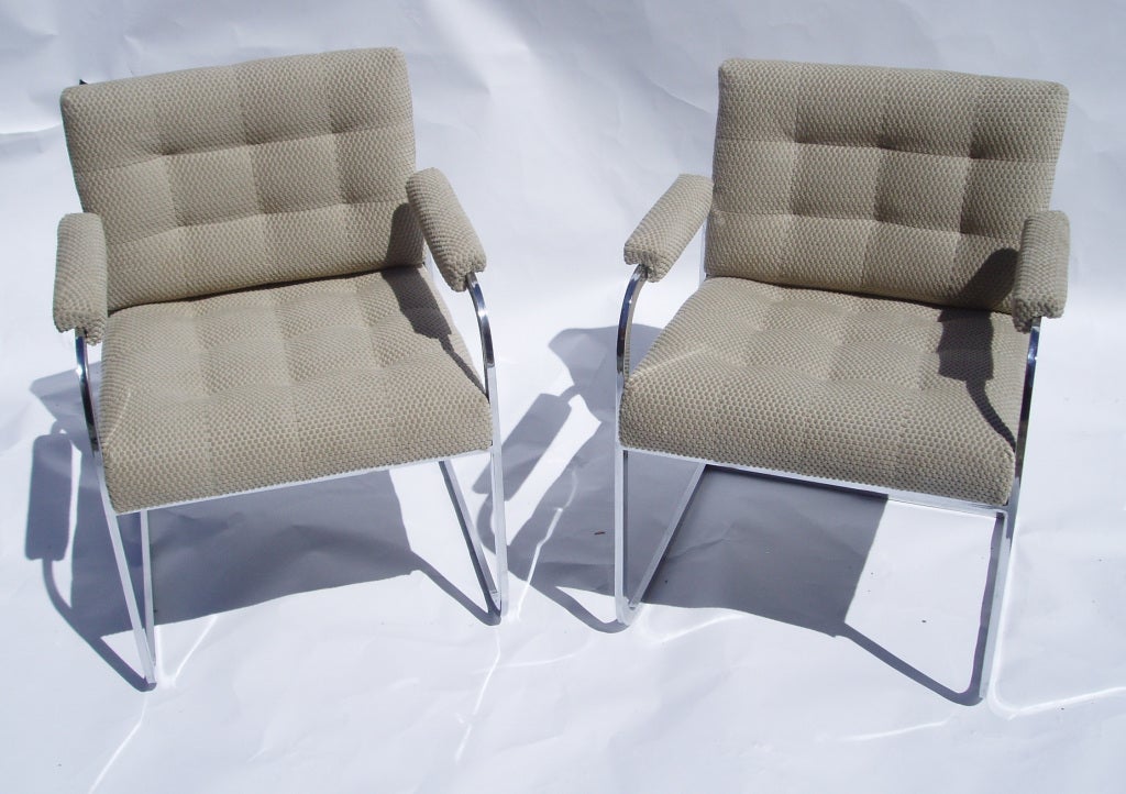 Mid-Century Tufted Chrome Armchairs by Patrician 1