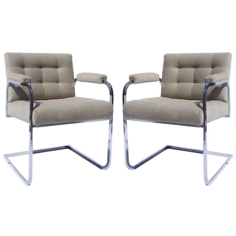 Mid-Century Tufted Chrome Armchairs by Patrician