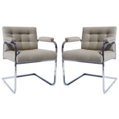 Mid-Century Tufted Chrome Armchairs by Patrician