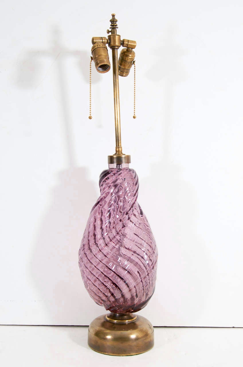 Midcentury Pair of Purple Murano Table Lamps, Attributed to Alfredo Barbini