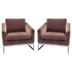 Pair of Mid-Century Milo Baughman Velvet and Chrome Lounge Chairs