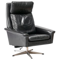Mid Century Black Leather Swivel Chair