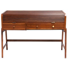 Vintage Mid Century Walnut Desk with Tambour Top by Sligh-Lowry