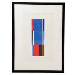 Einzelner roter, blauer, schwarzer, schwarzer und gelber Siebdruck von Jo Niemeyer