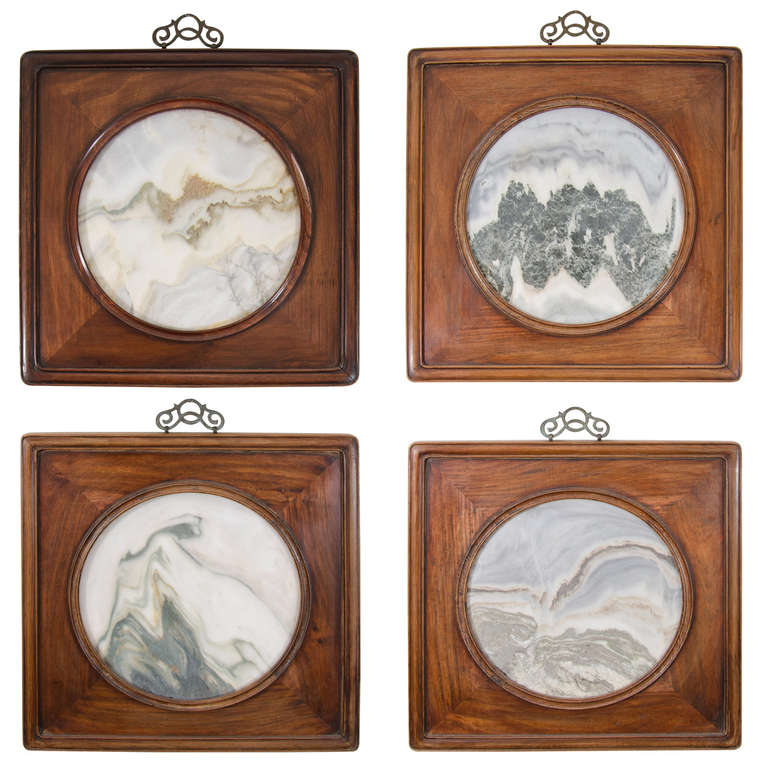 Qing Dynasty Set of Four Individual Chinese Marble "Dream Stones"