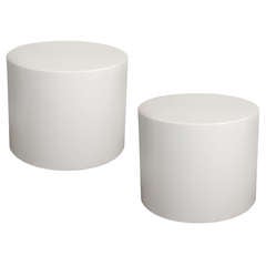 Mid-Century Pair of White Lacquered Drum End or Side Tables