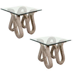  High End Modernistic Pair of Maitland Smith Tessellated Marble Tables