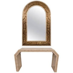 Late 20th Century Arched Bronze Mirror with a Maitland-Smith Marble Console
