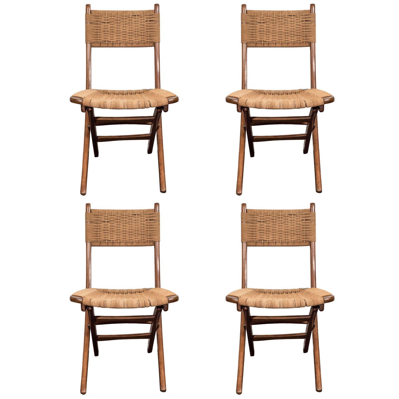 Set of Four Midcentury Folding Chairs in the Style of Hans Wegner