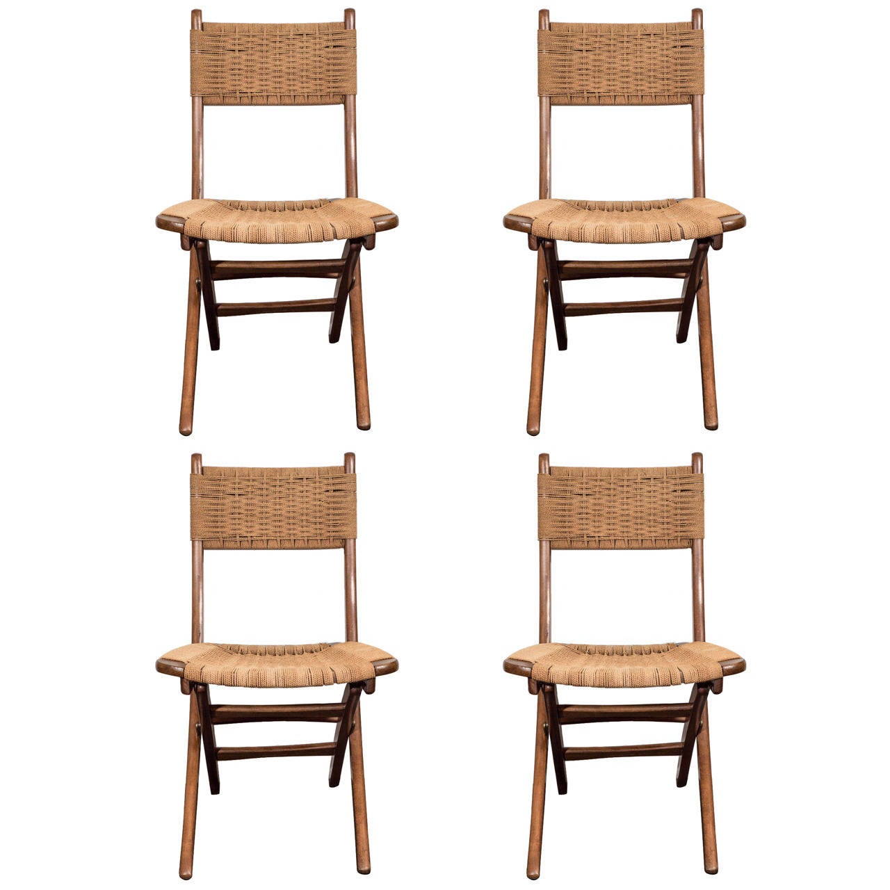 Set of Four Midcentury Folding Chairs in the Style of Hans Wegner