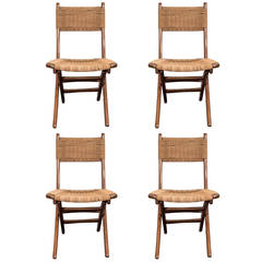 Set of Four Midcentury Folding Chairs in the Style of Hans Wegner
